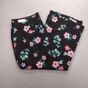 LANE BRYANT Size 24 The Allie Wide Leg Black Floral Print Pant NEW